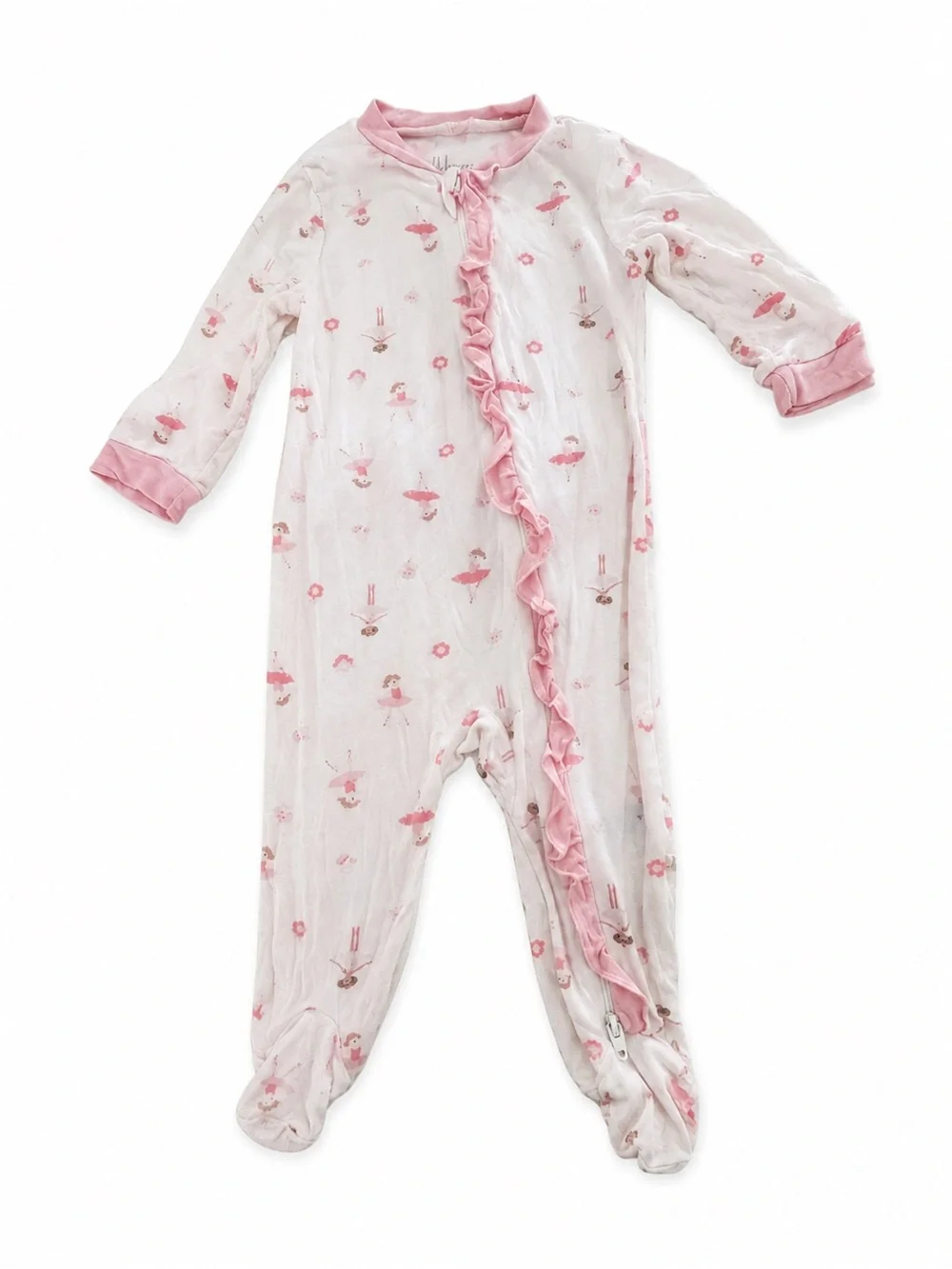 Milk Berry Ballerina Pink Ruffle-Front Footed One-Piece